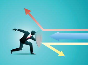 Vector,Illustration,Of,Business,Concept,,A,Businessman,Use,Shield,Parry